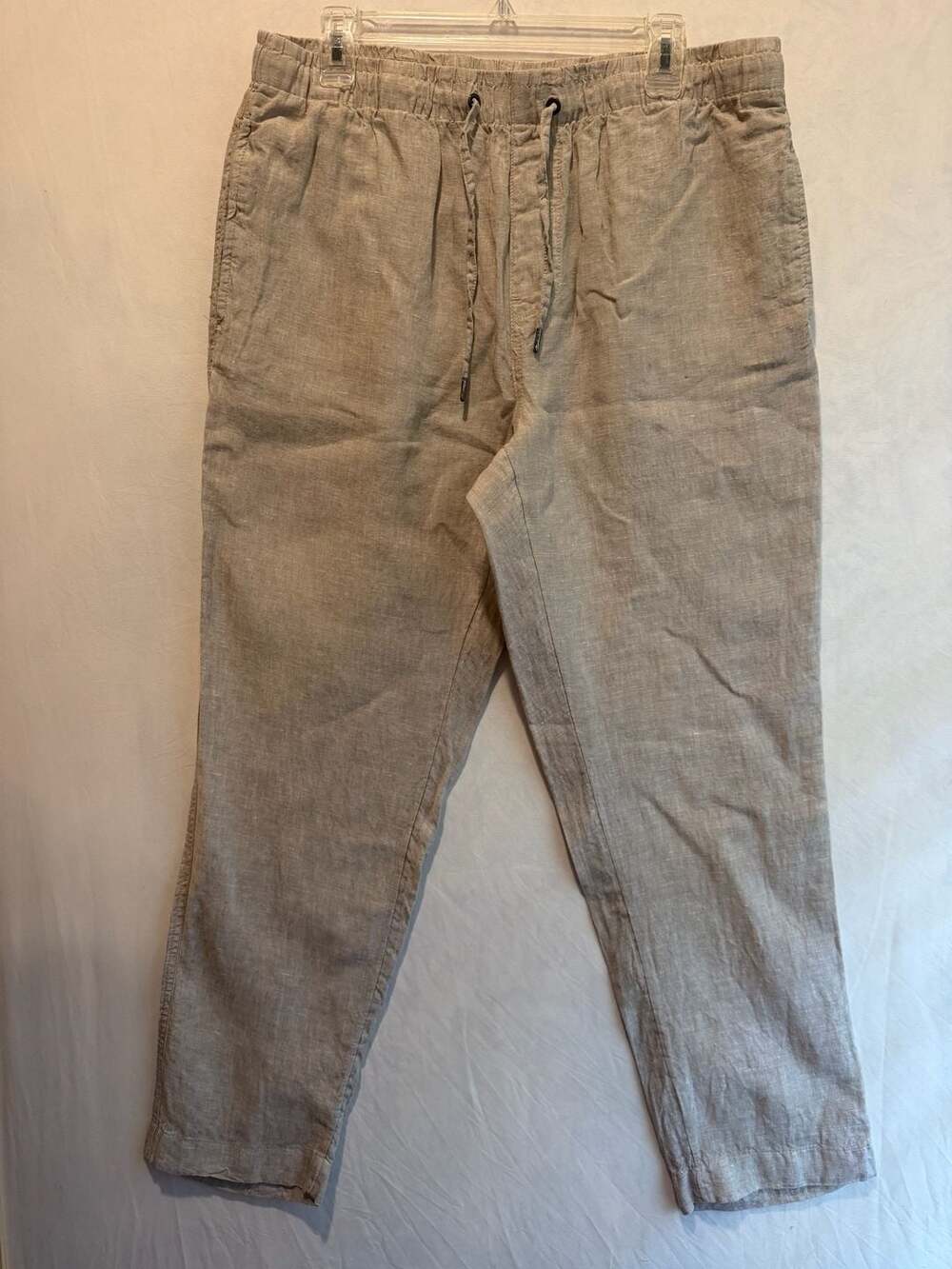 Panama Jack Men's 100% Linen Elastic Waist Casual Beach Pants, Beige, Size L